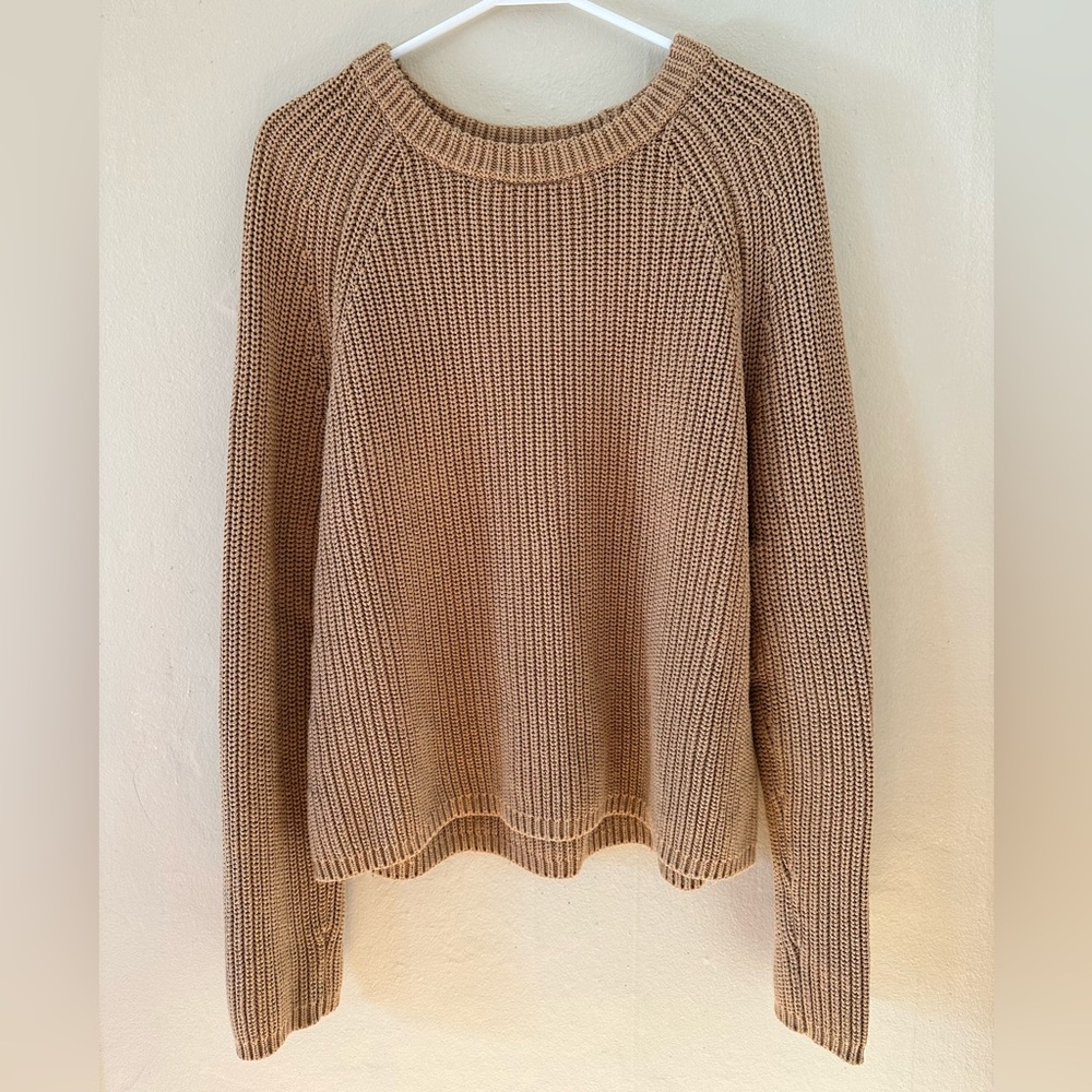 Quince 100% Organic Cotton Fisherman Crew Sweater, size Small, Camel